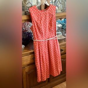Liz Claiborne Peach Sleeveless Midi Dress with White Polka Dots Size 16